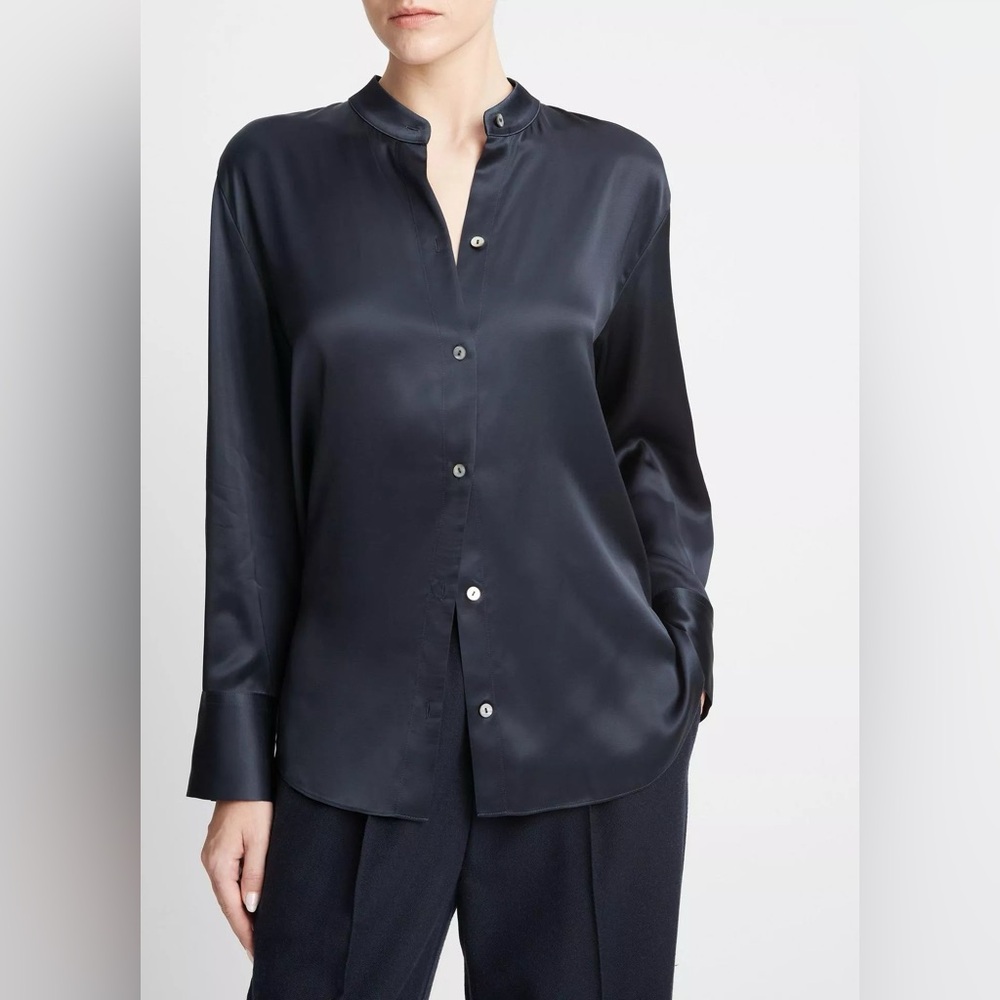 NWT $395 Vince Band-Collar Button-Front Shirt